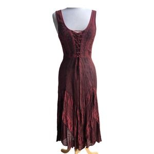 My Choice Womens S Brown Lace Front Dress Embroidered Sleeveless Smocked Sheer